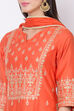 Orange Cotton Blend Silk Flared Kurta Churidar Suit Set image number 1
