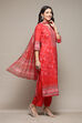 Red Silk Blend Digital Print Unstitched Suit Set image number 7