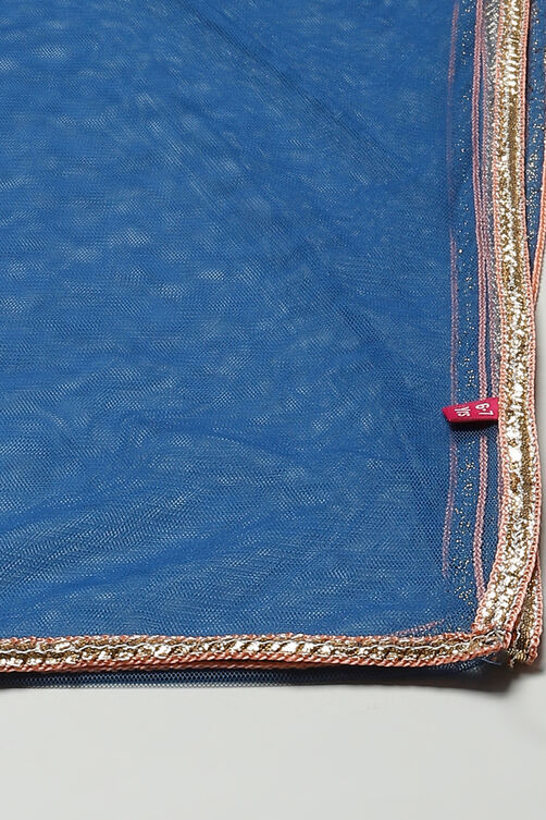 White And Blue Art Silk Straight Straight Kurta Palazzo Suit Set image number 2