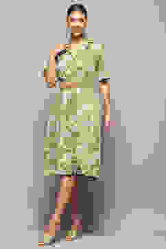 Green Pure Cotton Floral Printed Straight Dress image number 6