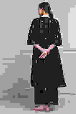 Black Silk Yarndyed Gathered Suit Set image number 4