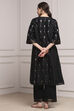 Black Silk Yarned Printed Gathered Suit Set image number 4