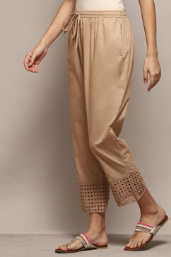 Beige Cotton Regular Solid Pants image number 2