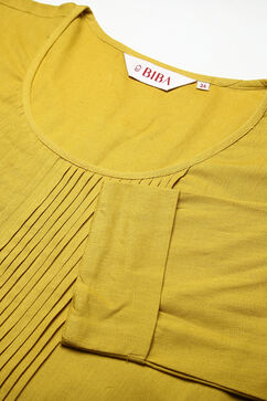 Mustard Cotton A-line Flax Solid Kurta Dress image number 1