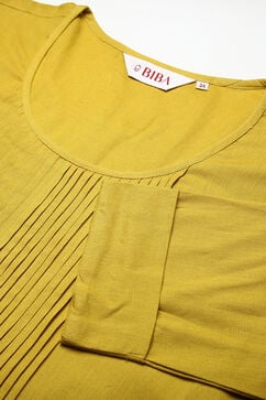 Mustard Cotton A-line Flax Solid Kurta Dress image number 1