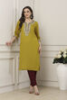 Green Floral Yoke Embroidered Straight Kurta
