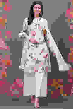 Rohit Bal Off White Silk & Cotton Straight Kurta Suit Set image number 0