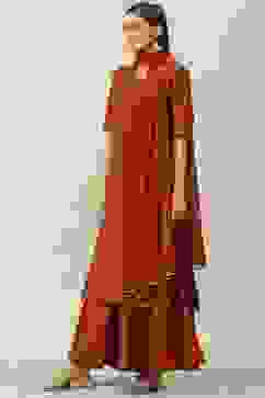 Terracotta Printed Straight Kurta Sharara Suit Set image number 5