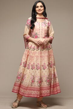 Pink Cotton Anarkali Kurta Churidar Suit Set image number 7