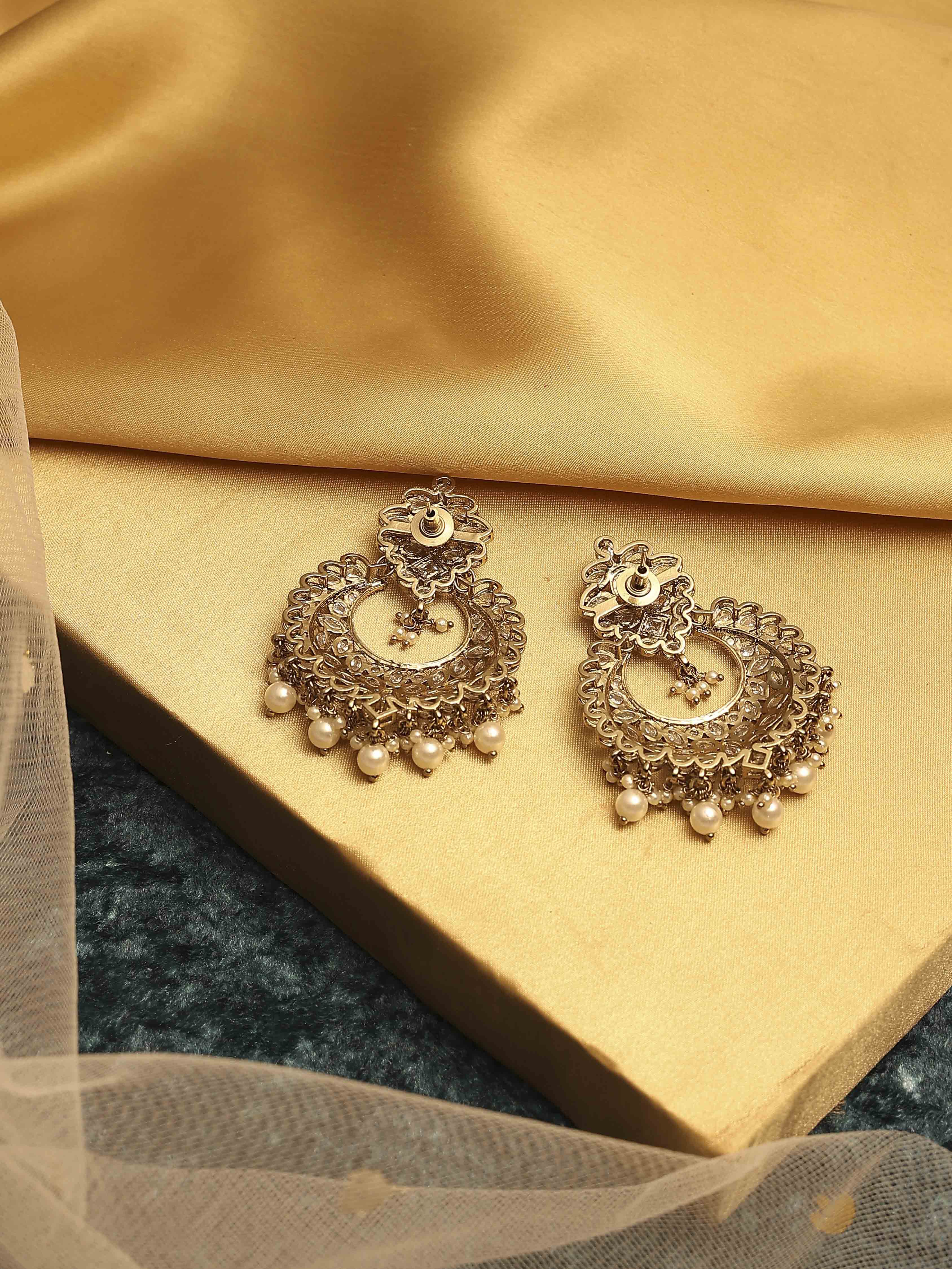 Pearl Gold Plated Brass Openwork Chandbali image number 2