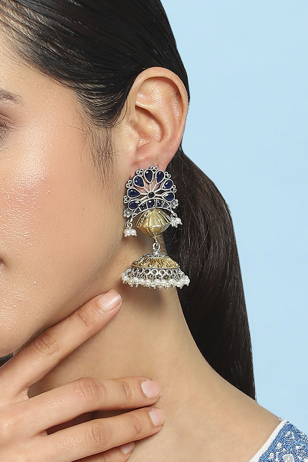 Navy Brass Jhumka image number 1