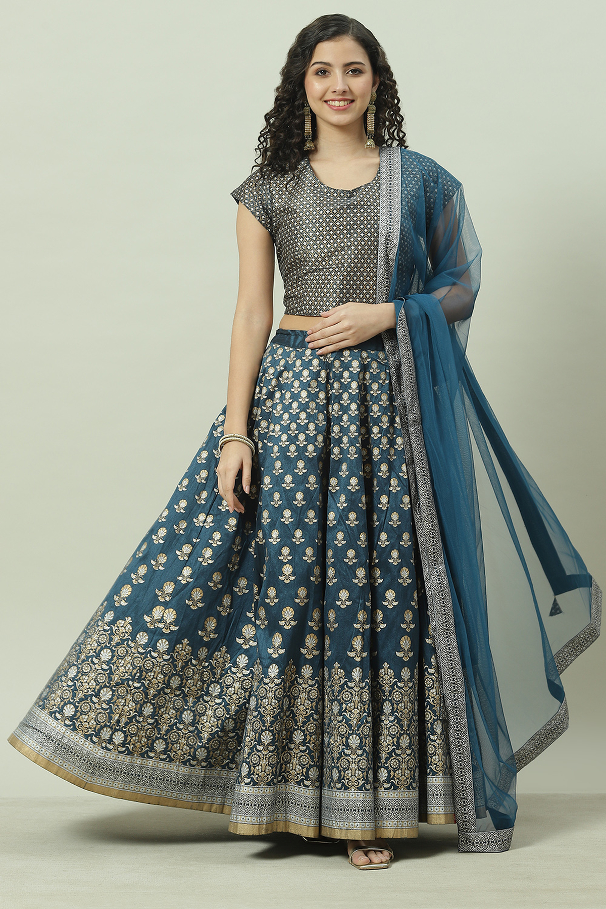 Teal Art Silk Lehenga  Set