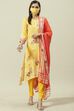 Yellow Printed Viscose A-Line Kurta Slim Pants Suit Set image number 6