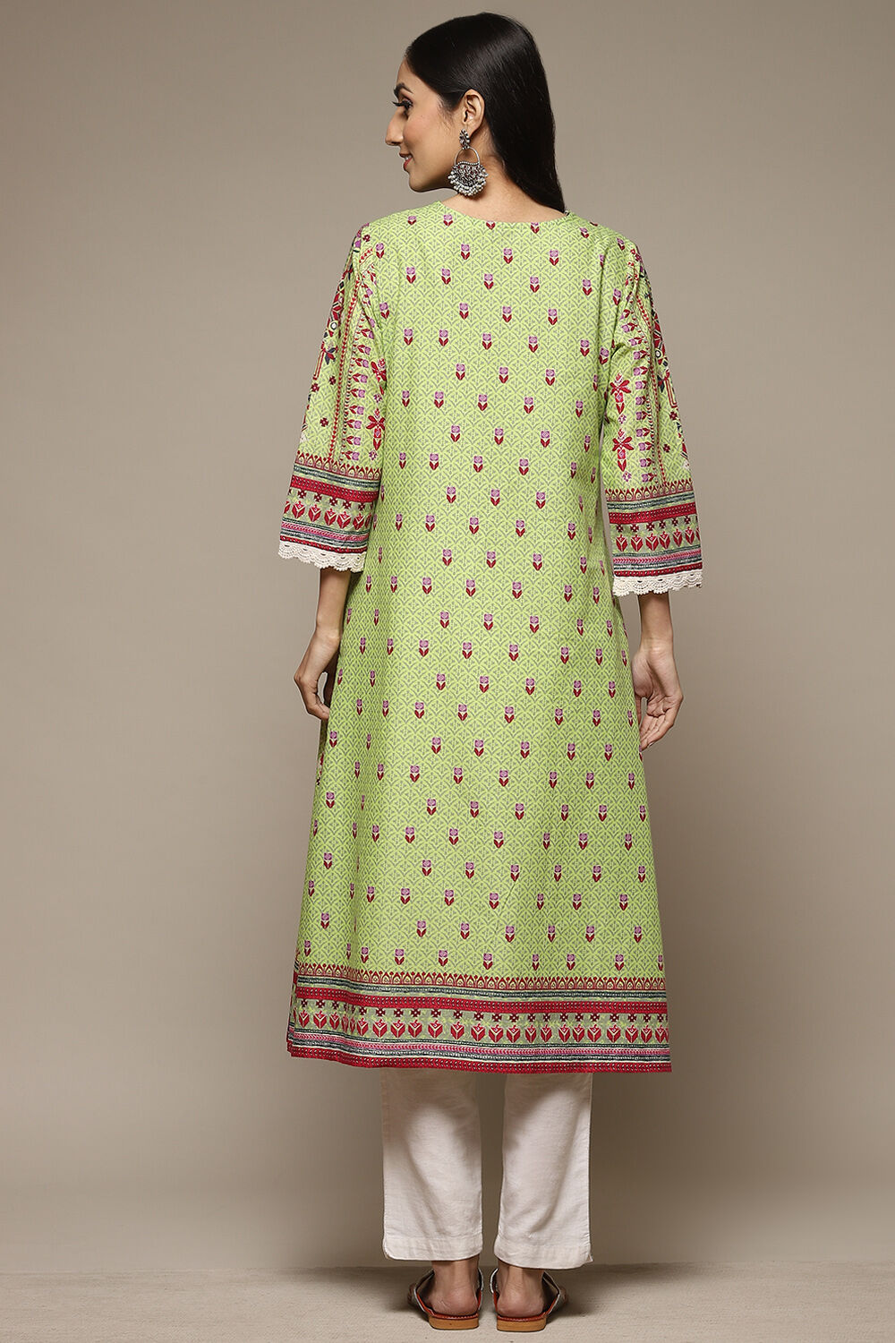 Green Cotton Straight Printed Kurta image number 2