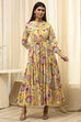 Earthy Blue Cotton Floral Tiered Dress image number 5