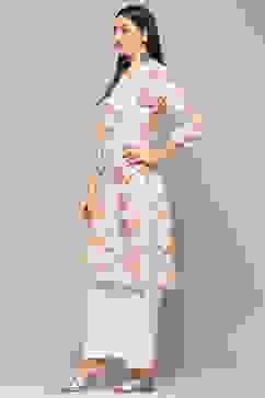 Off-White Cotton Floral Straight Kurta image number 2