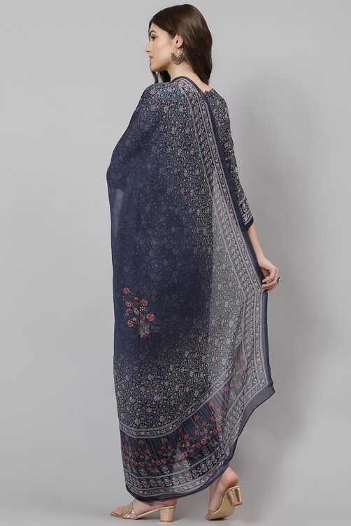Blue Poly Spun Digital Print Unstitched Suit Set image number 6