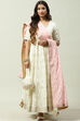 Off White Cotton Anarkali Kurta Churidar Suit Set image number 4