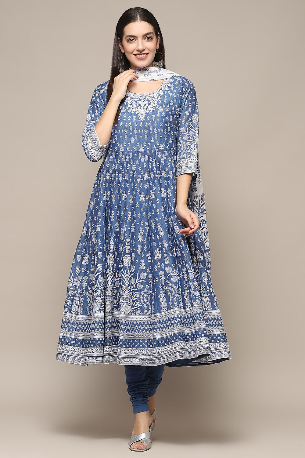 Blue Cotton A-Line Suit Set image number 7