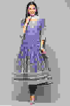 Blue Cotton A-Line Suit Set image number 7