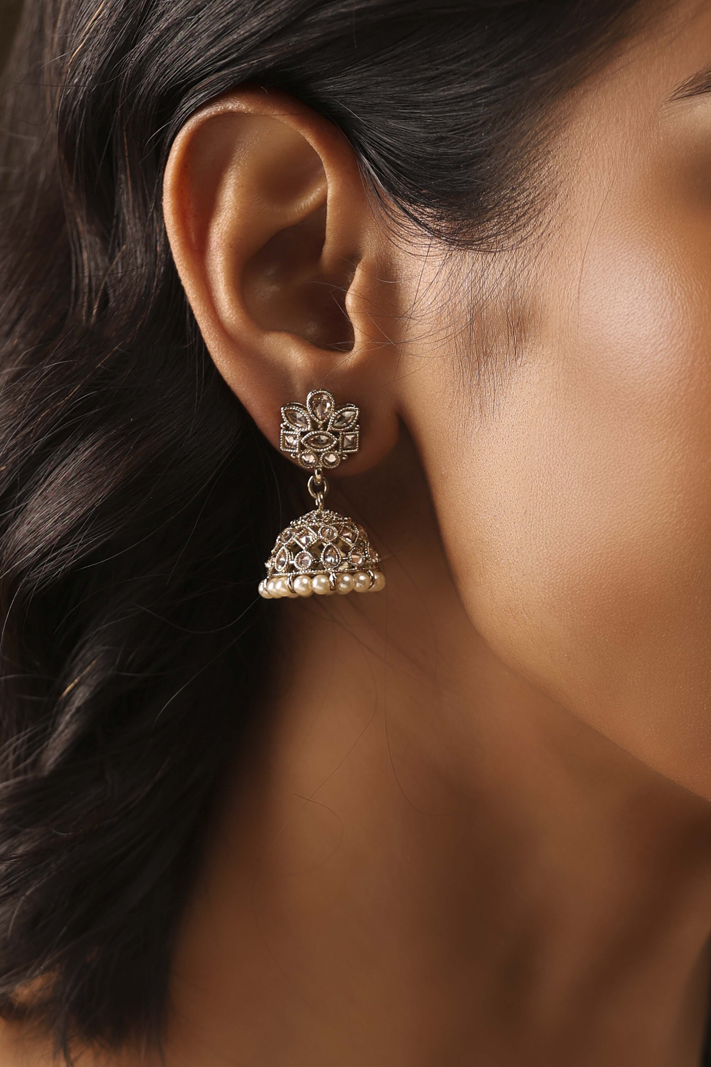 White Pearl Embellished Earrings image number 1