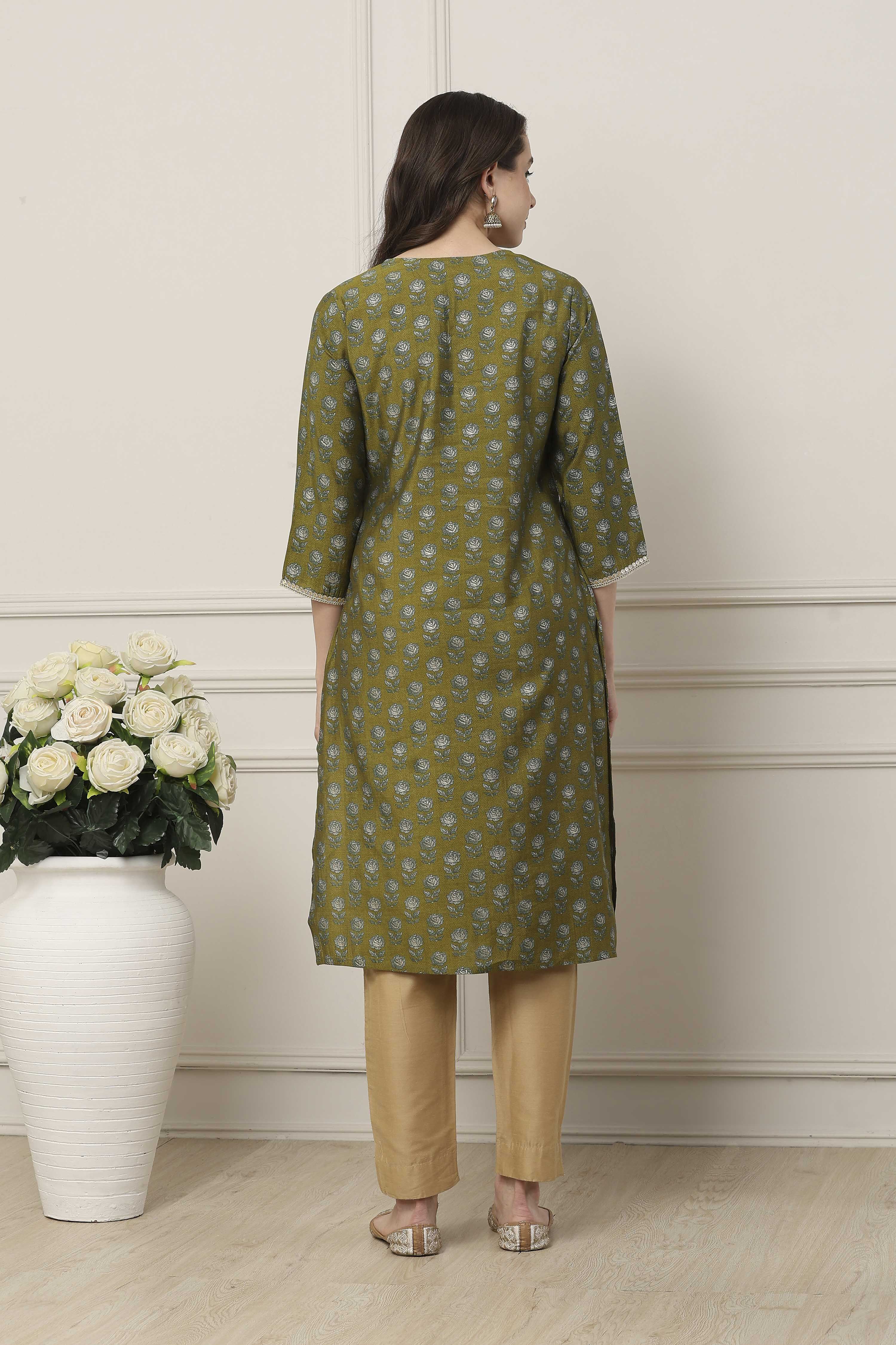 Orange All-Over Floral Printed Straight Kurta image number 3
