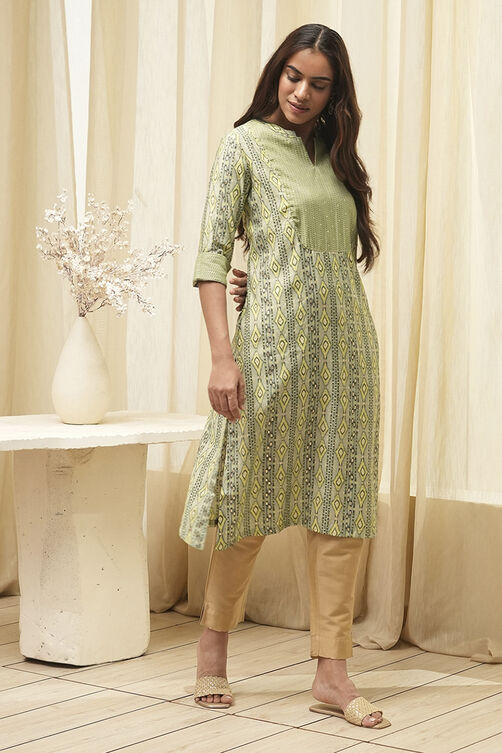 Green Poly Viscose Straight Printed Kurta image number 4