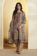 Beige Poly Linen Straight Suit Set image number 6