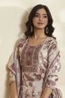 Cream Paisley Printed Poly Linen Kurta Set image number 1