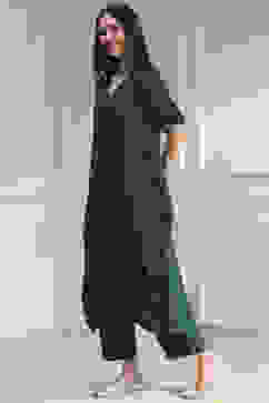 Teal Dyed Asymmetric Kurta Set image number 3