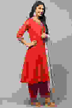 Red Polyester Kalidar Suit Set image number 6