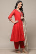 Red Polyester Kalidar Suit Set image number 6