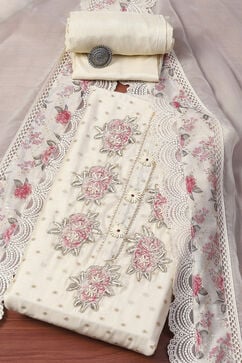 White Pink Chanderi Unstitched Suit set image number 0