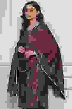 Plum Velvet Printed Straight Winter Suit Set image number 7