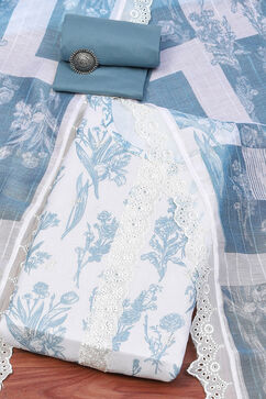 White Blue Linen Unstitched Suit Set image number 0