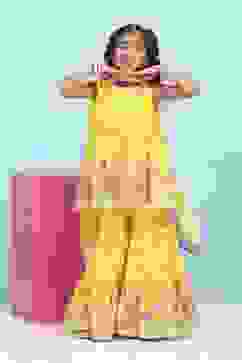 Yellow Cotton Printed Peplum Suit Set image number 6