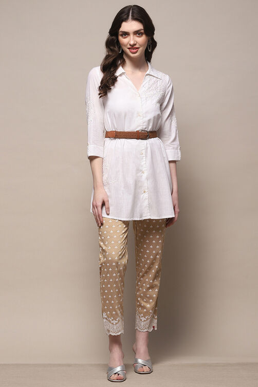 White Viscose Printed Narrow Pants image number 0