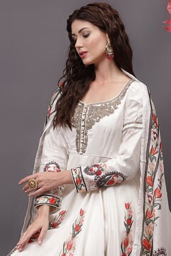 Rohit Bal Ivory Cotton Silk Anarkali Printed Suit Set image number 8