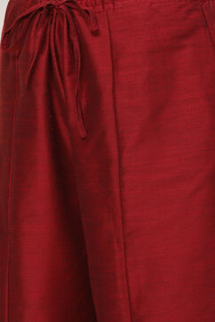 Maroon Flared Art Silk Fusion Wear 2 Piece Set image number 2