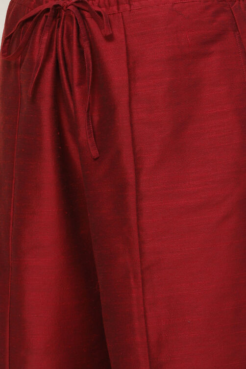 Maroon Flared Art Silk Fusion Wear 2 Piece Set image number 2