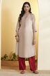 Beige Viscose Silk Straight Kurta image number 5