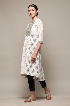 Yellow Cotton Blend A-Line Printed Kurta image number 2