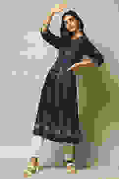 Indigo LIVA Straight Printed Kurta image number 0