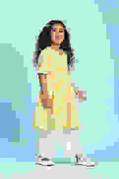 Yellow Cotton Printed Anarkali Suit Set image number 3