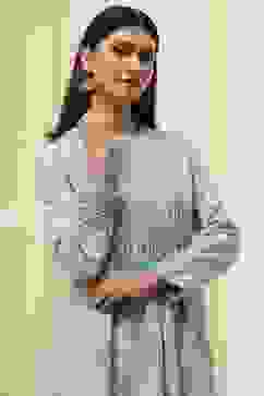 Dull Blue Cotton Flared Printed Kurta Set image number 7