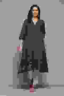 Navy Cotton Straight Yarndyed Kurta image number 5