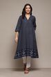 Navy Cotton Straight Yarndyed Kurta image number 5