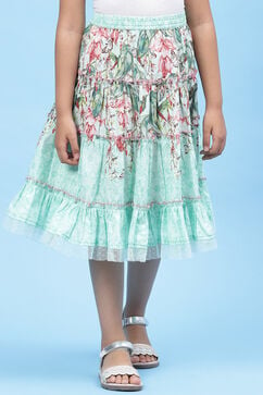 Mint Green Cotton Flared Printed Skirt image number 0
