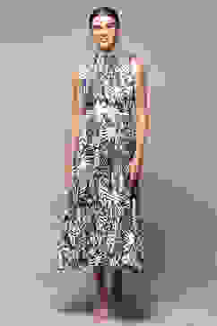 Navy Rayon Tiered Dress with Belt image number 5