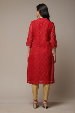 Red Art Silk Straight Printed Kurta image number 2